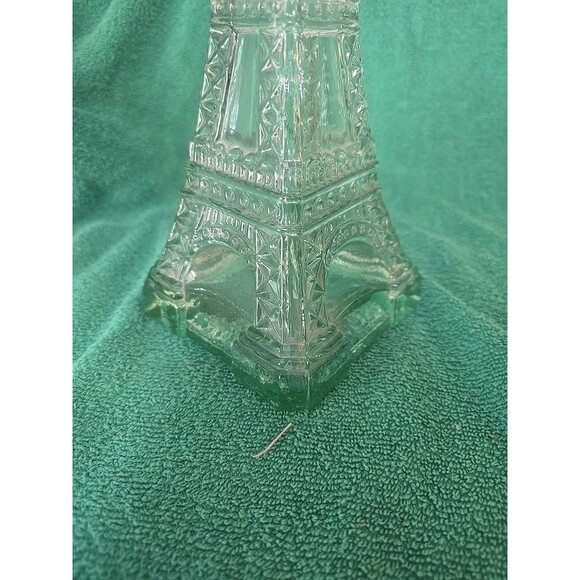 Vintage Eiffel Tower Clear Green Glass Liquor Bottle Decanter 14" - Picture 2 of 8